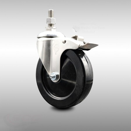 Service Caster 5 Inch 316SS Hard Rubber Swivel 12mm Threaded Stem Caster Total Lock Brake SCC-SS316TSTTL20S514-HRS-M1215